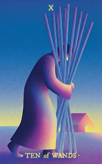Ten of Wands tarot card — blurred background for WooMoo app download